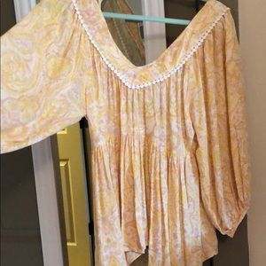 Off the shoulder yellow and pink flower top